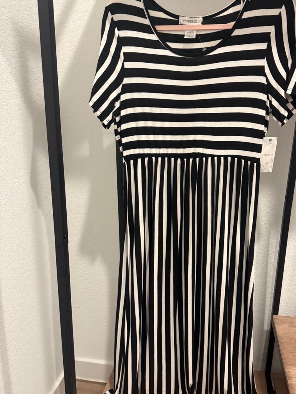 Espresso Black and White Striped Short-Sleeve Kids Dress